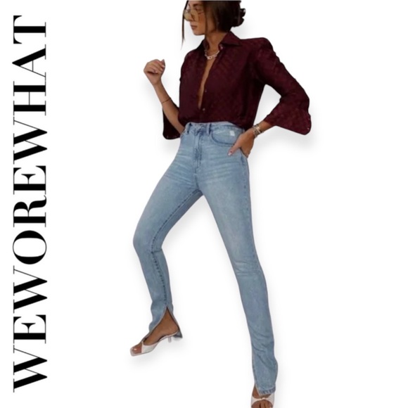 WeWoreWhat Stiletto Skinny Jeans 25 High Waist Light Wash Slit Hem Stretch Denim - Picture 2 of 16